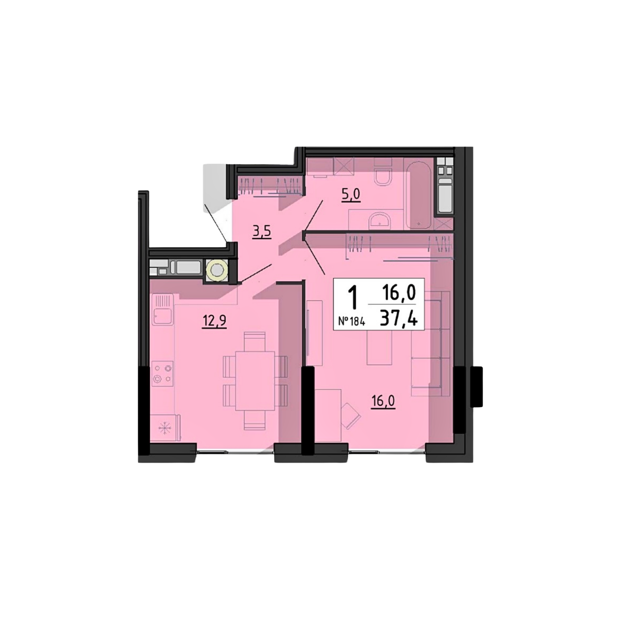 1-кімнатна, планування 2