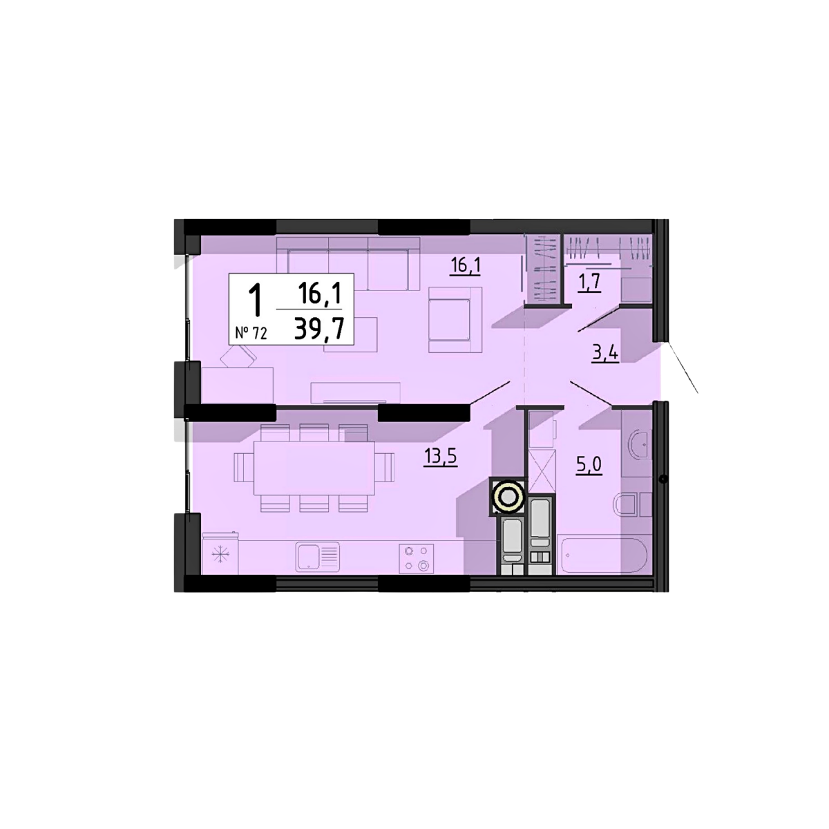 1-кімнатна, планування 3