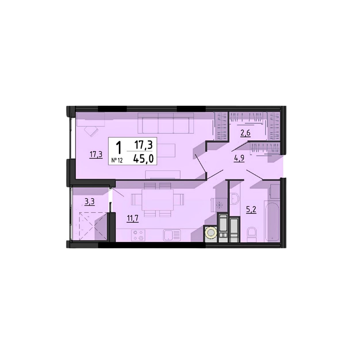 1-кімнатна, планування 4