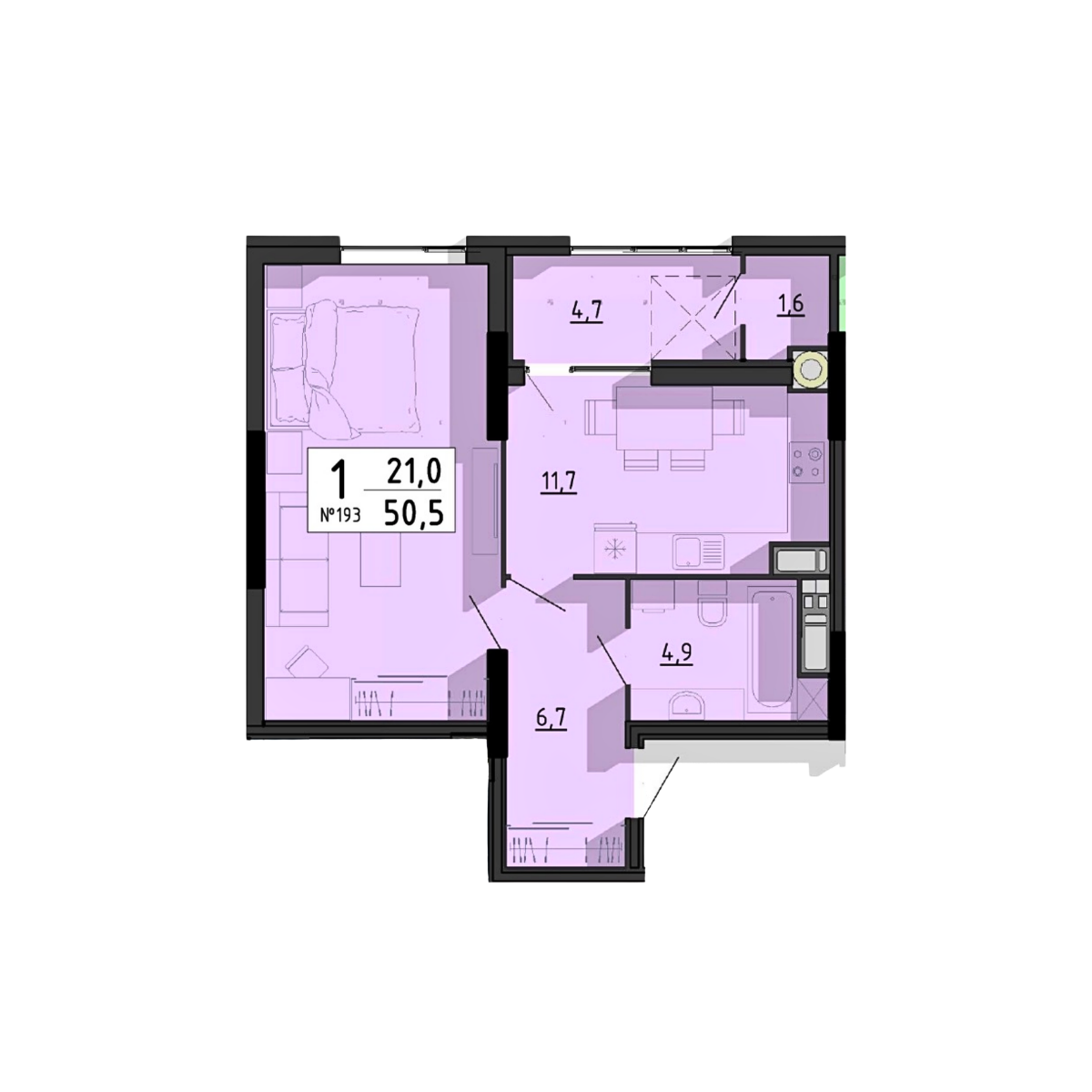 1-кімнатна, планування 7