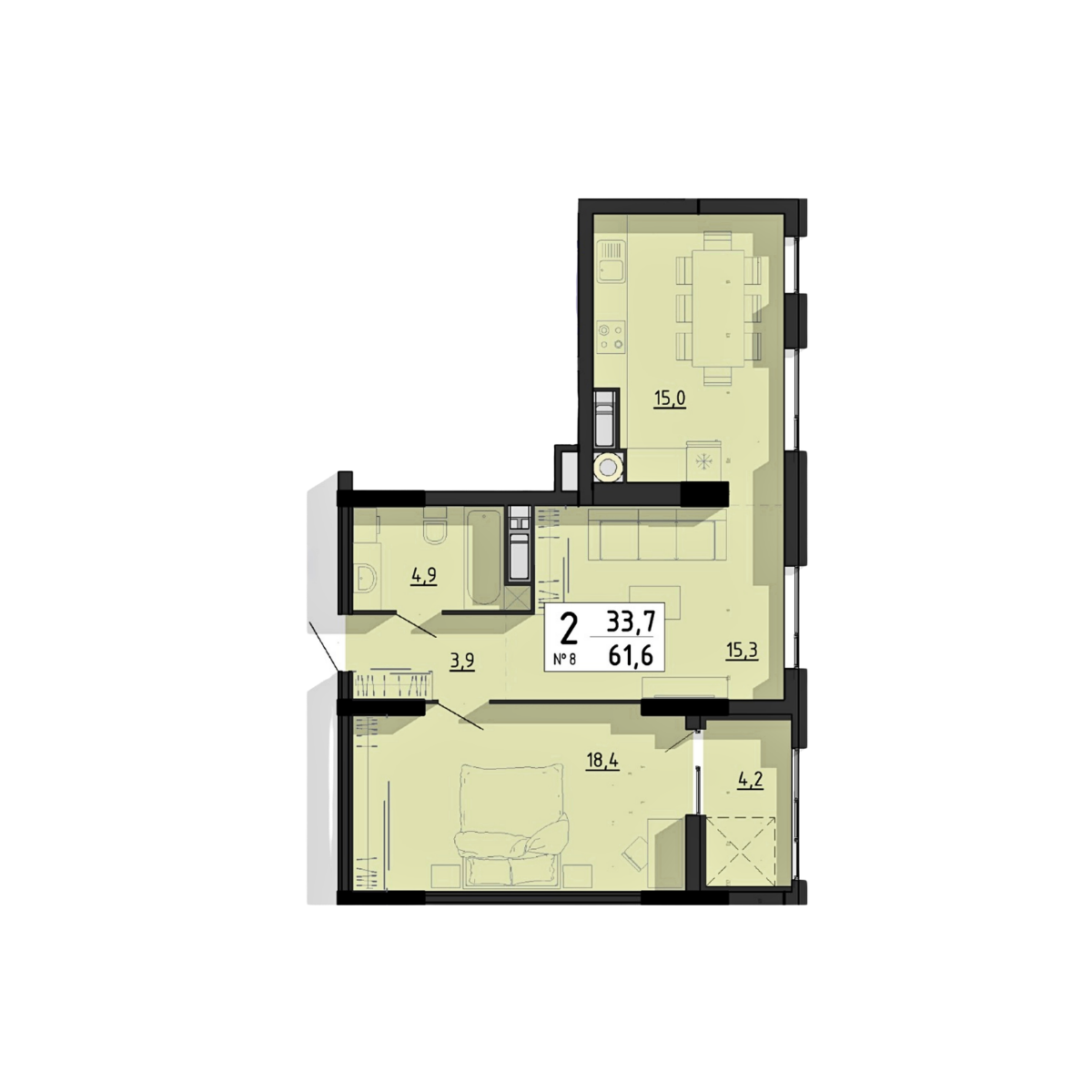 2-кімнатна, планування 1