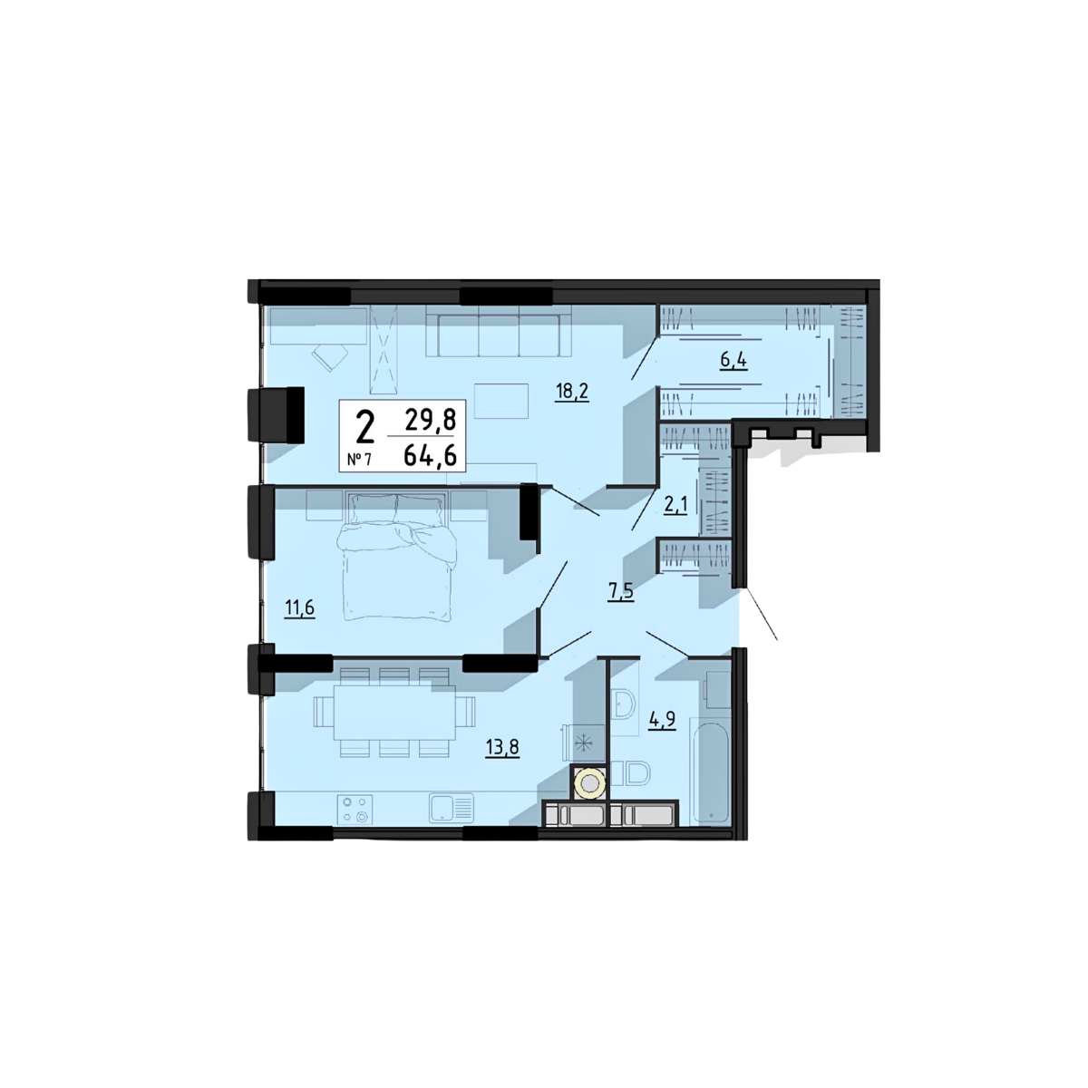 2-кімнатна, планування 2