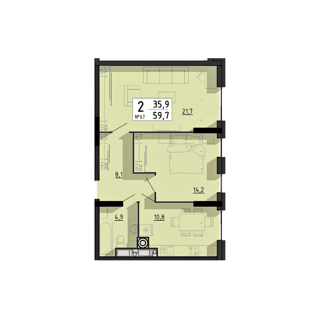 2-кімнатна, планування 4