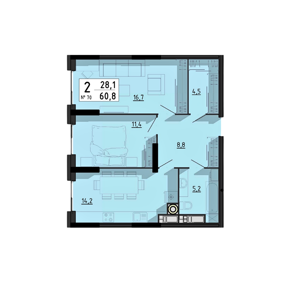 2-кімнатна, планування 5