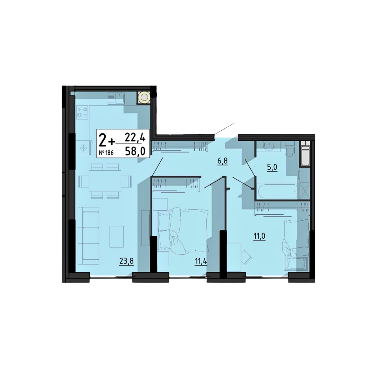 2-кімнатна, планування 6