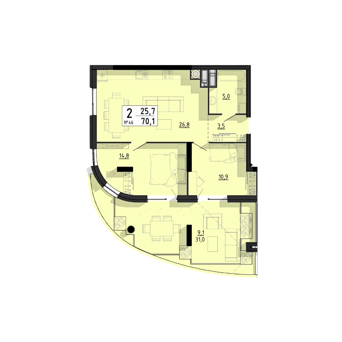 2-кімнатна, планування 9