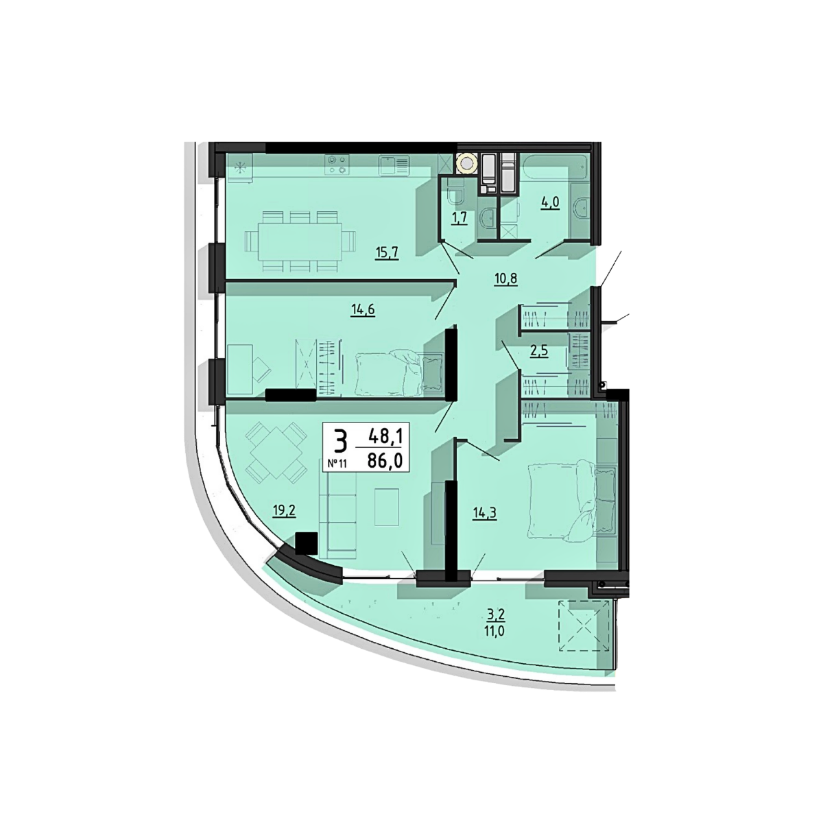 3+ кімнатна, планування 2
