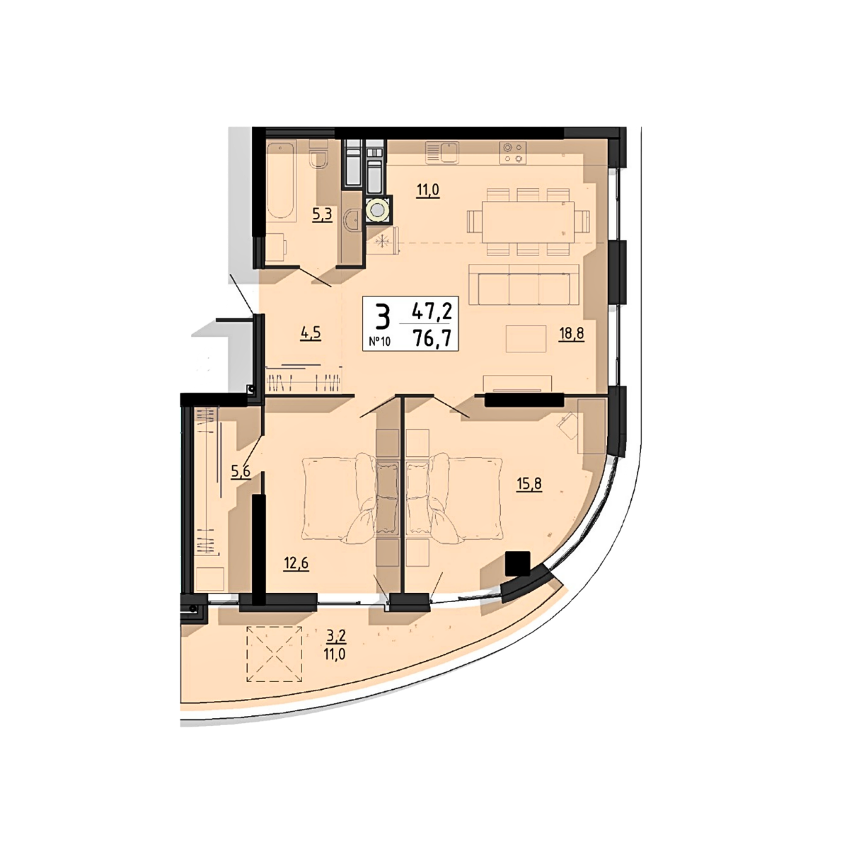 3+ кімнатна, планування 3