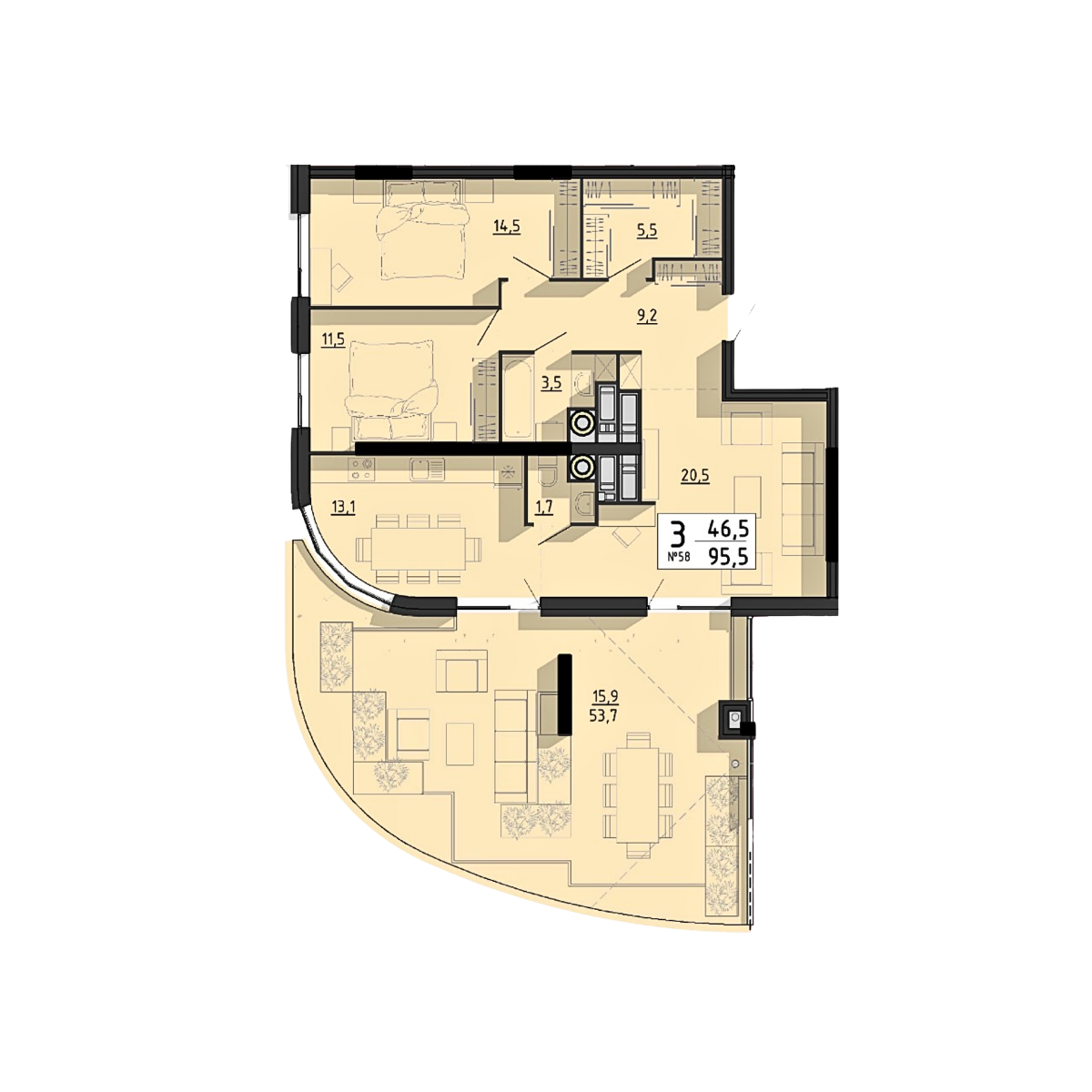 3+ кімнатна, планування 4